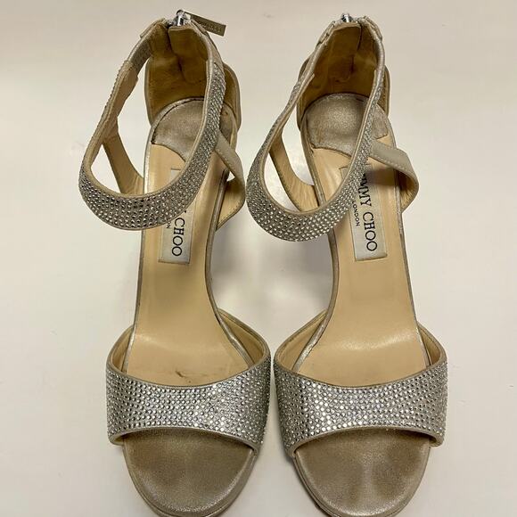 Jimmy Choo Silver Rhinestone Heels Size IT 38 / US 8 - Picture 3 of 11